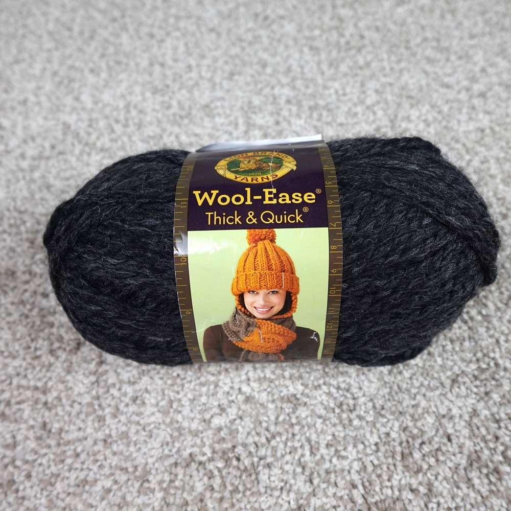 Lion Brand Wool-Ease Thick & Quick Charcoal 149 Super Bulky Yarn 6oz 106yd